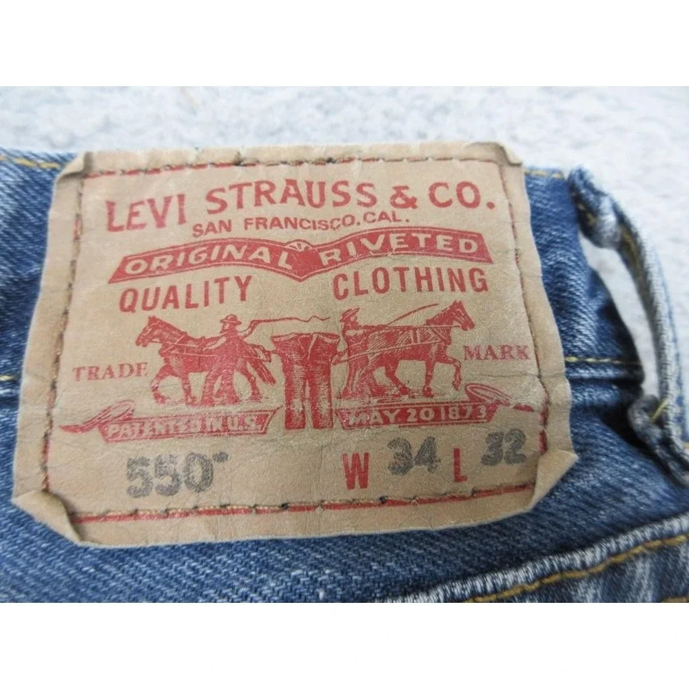 Levis 550 Relaxed Fit Jeans Mens 34x32 Blue Tapered Denim Medium Wash Red Tab